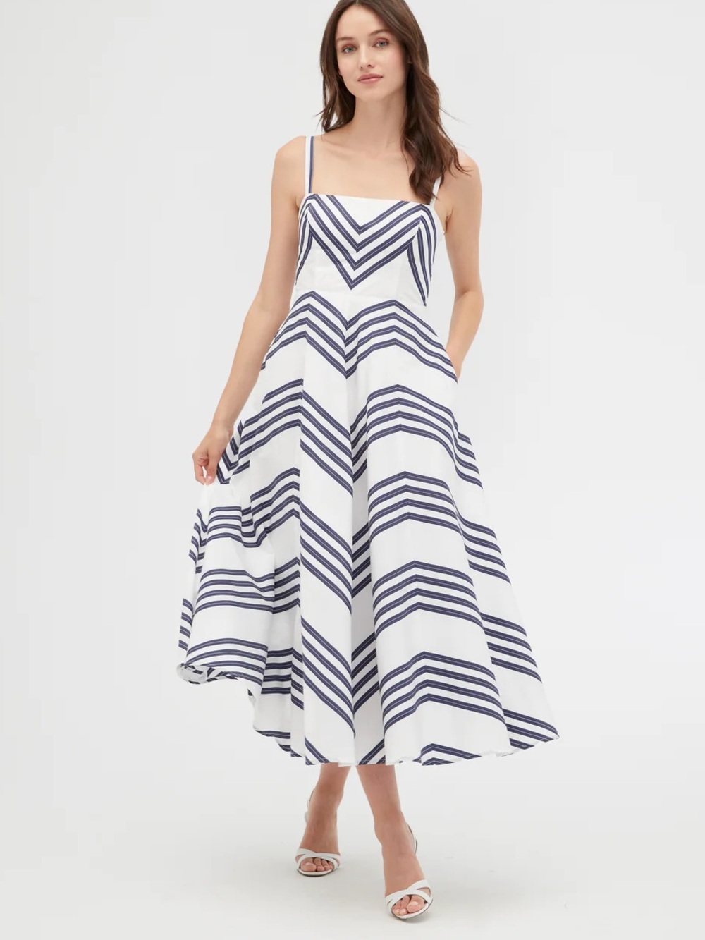 Hill House The Margot Sleeveless Long Midi Dress Chevron Stripe